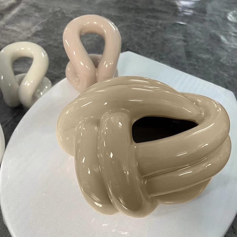 حامل علبة المناديل الخزفية الحديث ذو اللون الكريمي والمجرد لتزيين طاولة القهوة أو سطح المكتب - Image 5